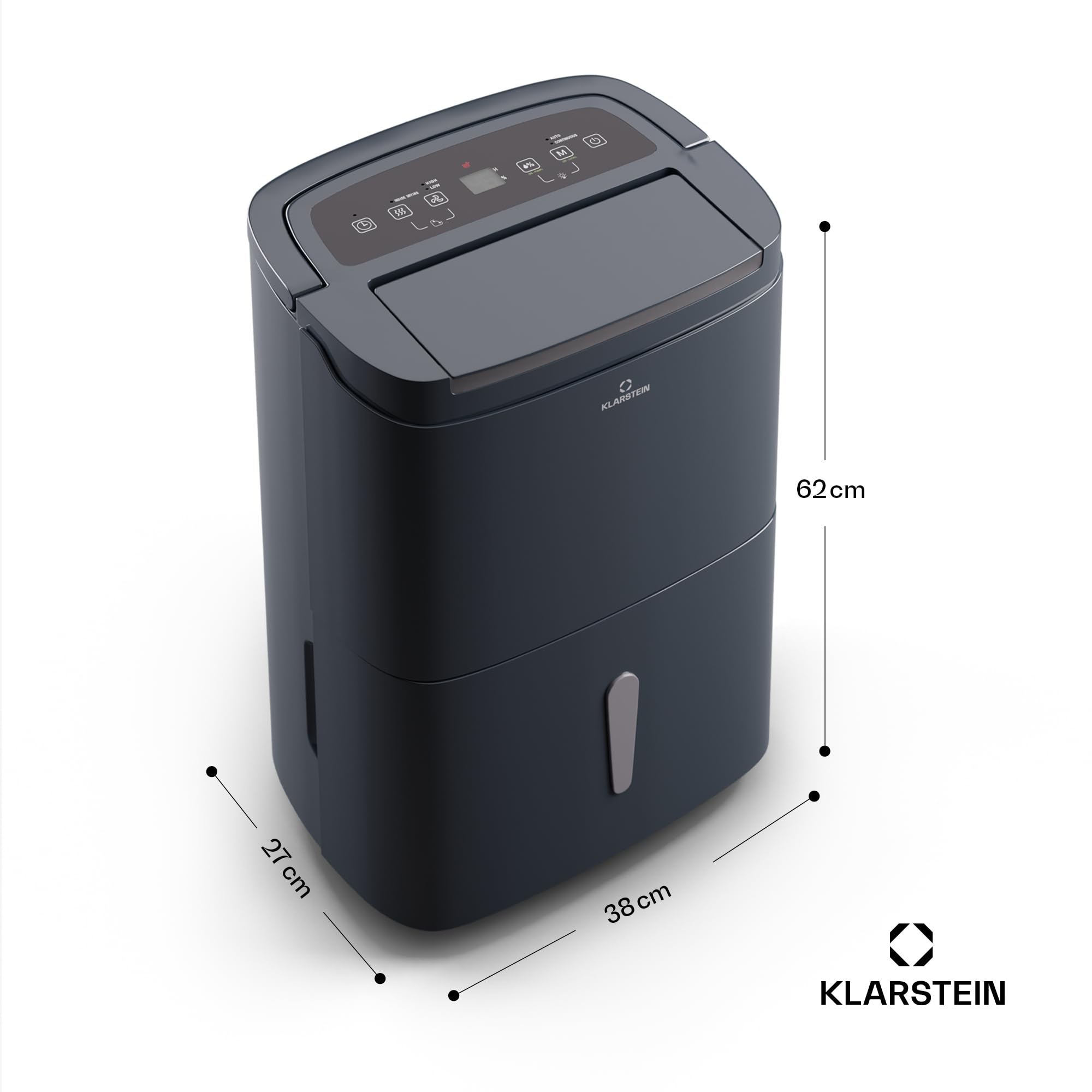 Klarstein DryFy Connect 50L Deshumidificador Inteligente, 50L/24h, WiFi App, Depósito 7L, Temporizador 24h, Desagüe Continuo, Portátil para Hogar, Habitaciones 45-55m², Antracita
