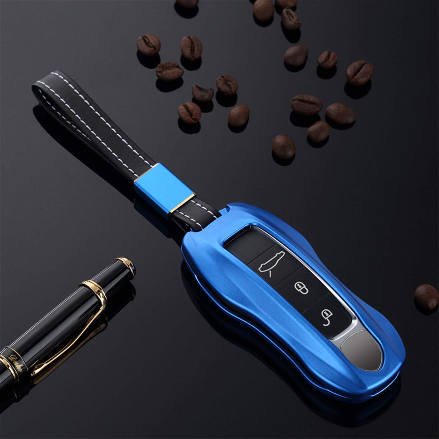 Aluminum Car Key Protector For Porsche 911 Carrera 918 Cayenne Coupe For Macan For Panamera Taycan Smart Key Fob Case Cover - Blue