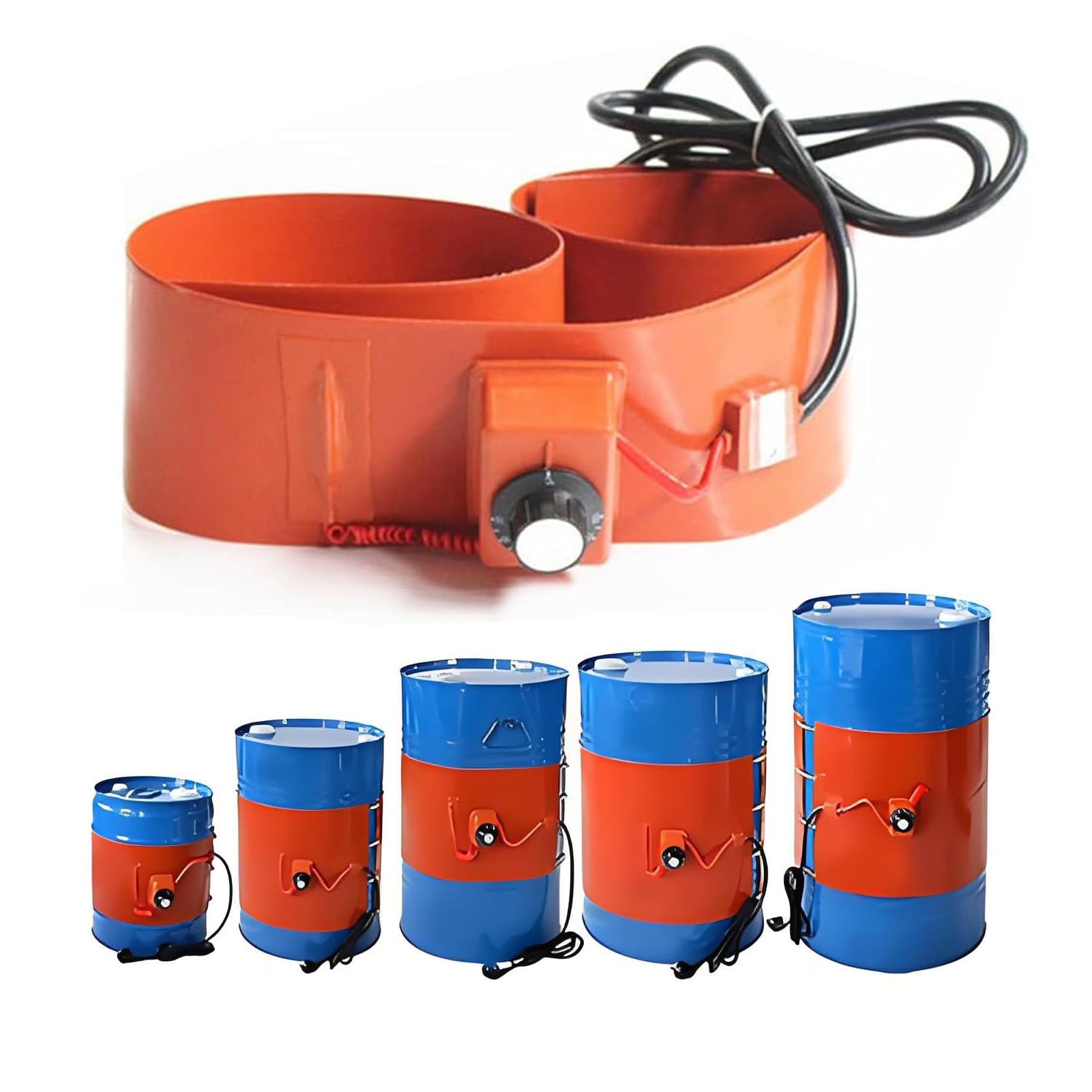 Generico Riscaldatore Elettrico Industriale per fusti, Fascia riscaldante in Silicone per fusti di Olio e secchi, Protezione antigelo Regolabile, riscaldatore Elettrico in Silicone per fusti con Term