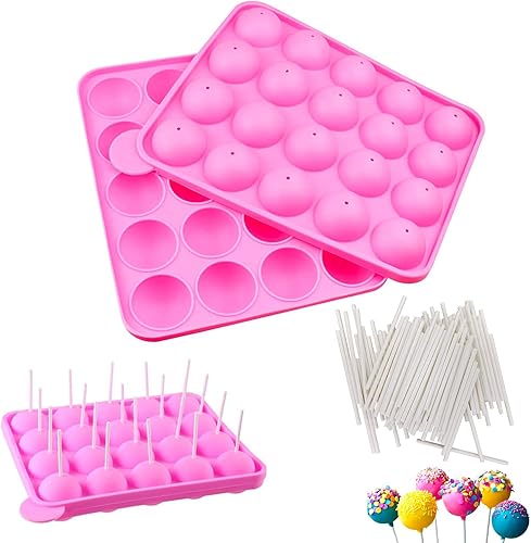 Aconde Stampi per cake pop da forno, Stampi per Lecca Lecca in Silicone da 2 Pezzi, Bastoncini per Cake pop con 100 Pezzi per Dolci, Cioccolato