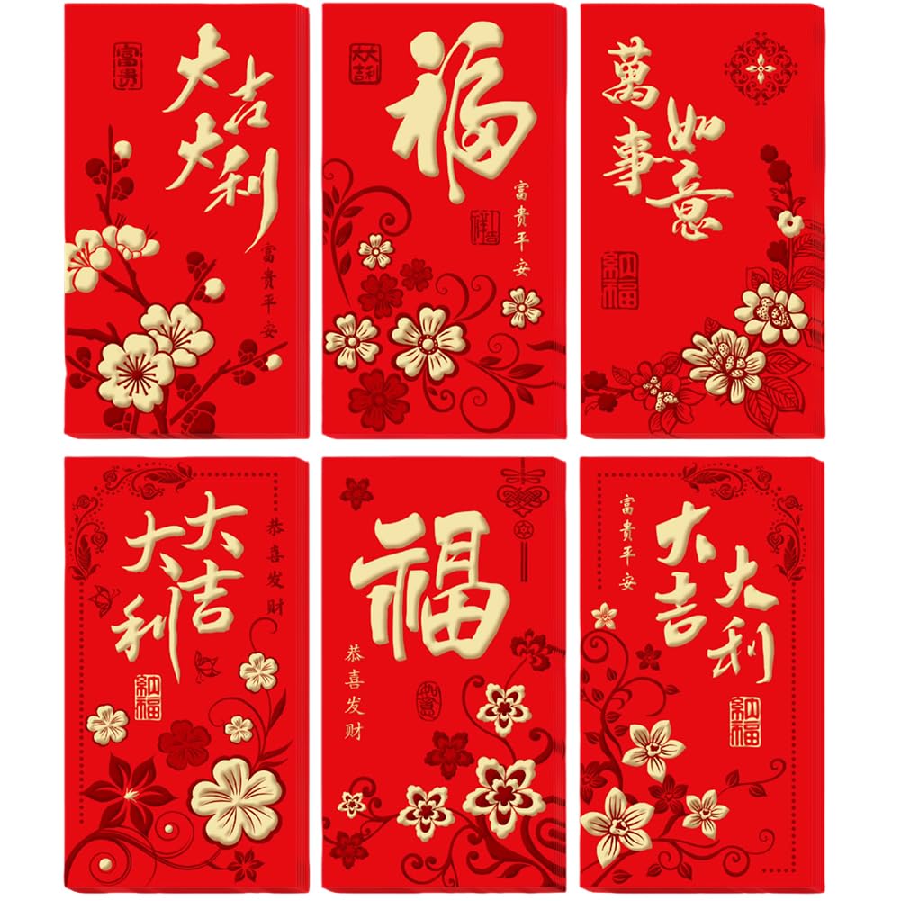 36 Pezzi Rosse per Capodanno Cinese 2026 Portafortuna con Motivo Hong Bao Rilievo