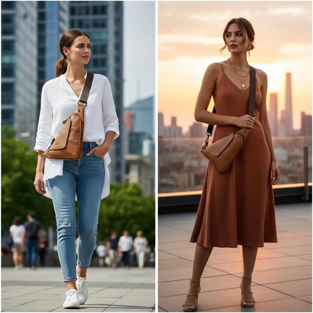 pundarika Genuine Leather sling bag for men women casual crossbody backpack small shoulder bag chest bag - Image 2