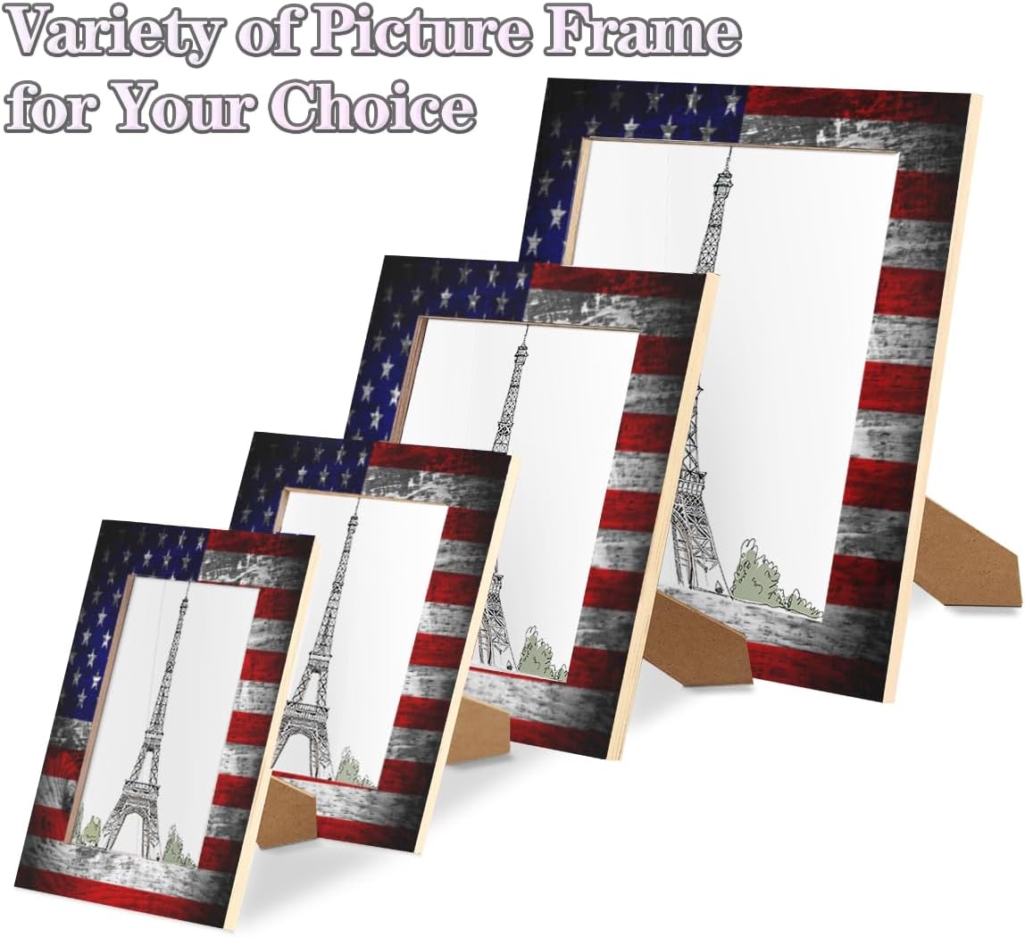 DXTKWL American Flag Picture Frames for 8 x 10 Photo, USA 4Th Of July Wood Wood Photo Frame with Stand Table Top Picture Frame for Wall Hanging Home Decoration Office Hotel Party