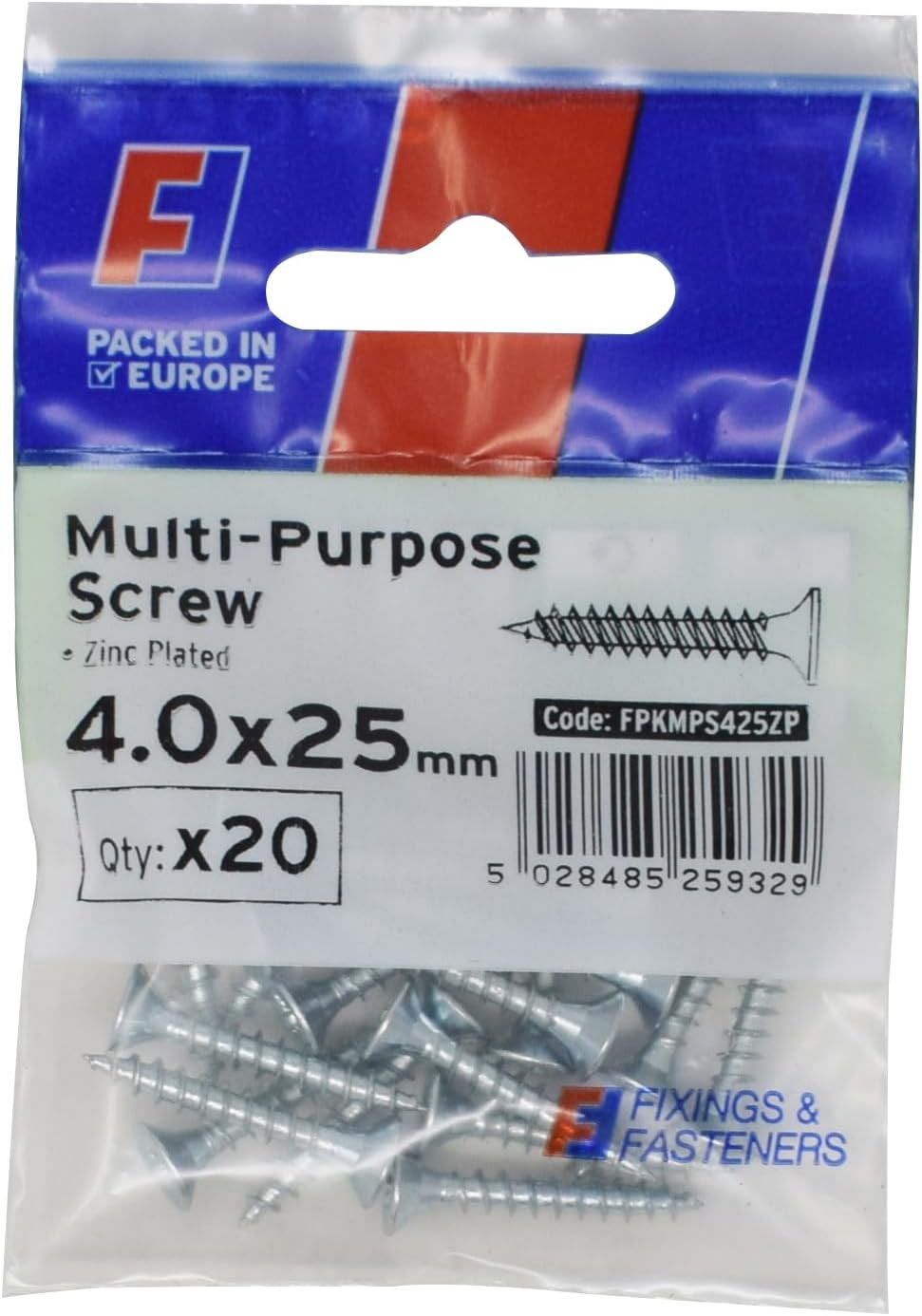 Forgefix, Multipurpose Pozi Screw CSK ST ZP 4.0 x 25mm ForgePack 20 Suitable for use with many materials including PVCu, Wood, Chipboard, MDF and other similar types
