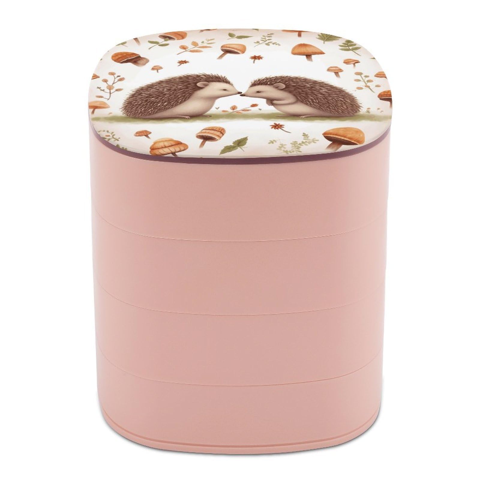 JTREHY Nature Lovely Hedgehog LoversJewelry Box 4-Layer Rotating Stronge Boxs Round Travel Jewelry Case with Lid for Bracelets Rings Bracelets, Gift for Women
