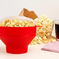 Pipoqueira de Microondas, de Silicone Dobrável – Com Tampa, 2.5L, Prepara Pipoca sem Óleo, Fácil de Usar e de Limpar, Vermelha