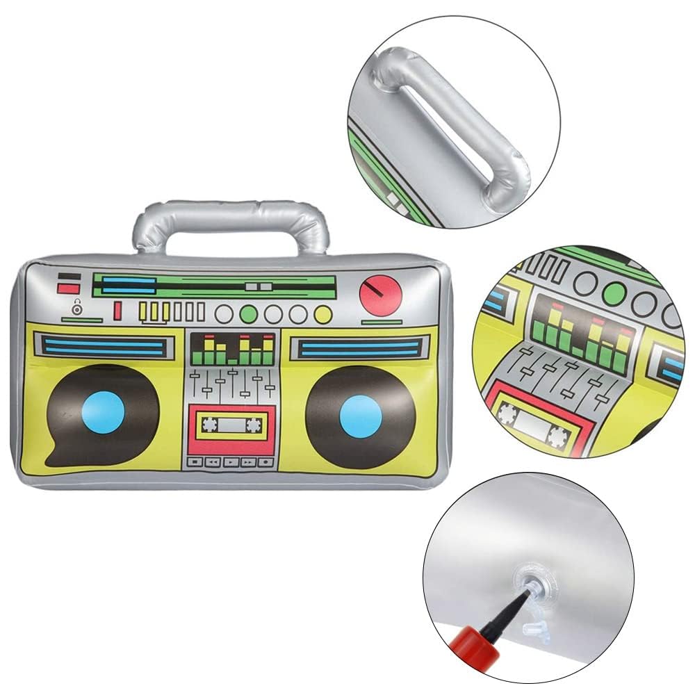 16 Piezas Instrumentos Inflables Rock Colorido Inflable Guitarra Micrófonos Saxofón Inflable Piano Inflable Bajo Inflable Gafas de Radio + Bomba de Aire para Celebraciones Carnaval