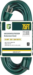 EP Outdoor Extension Cord SJTW 16/3-10FT,15FT,25FT,50FT,75FT,100FT 16 Gauge 3 Prong Medium Duty Green Jacket Power Extension Cord (75FT)