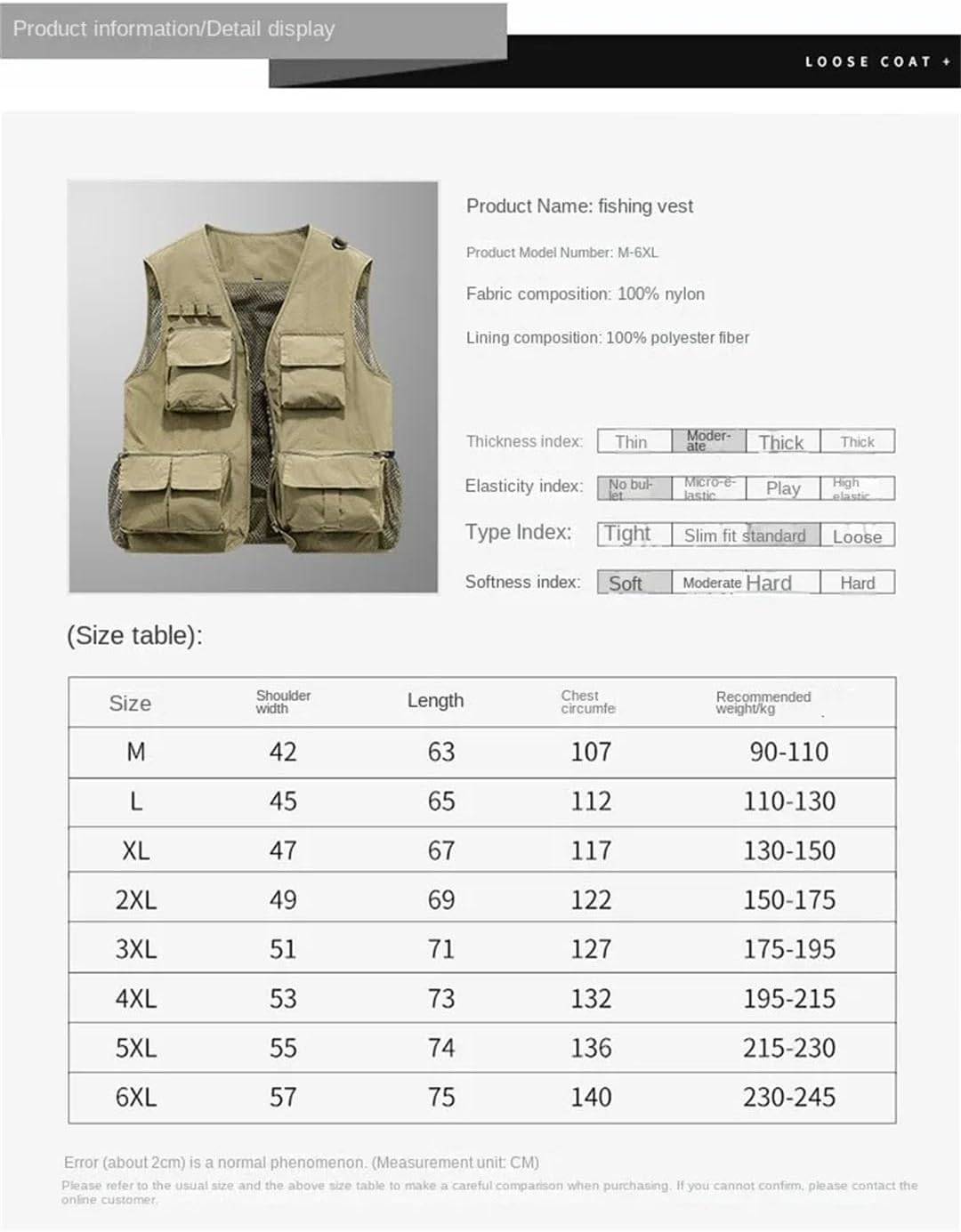 Gilet da Pesca, Fotografia all'aperto, Traspirante, Impermeabile, Multi-Tasche, Gilet da Escursionismo, Gilet da Allenamento(See Picture5,XXL)