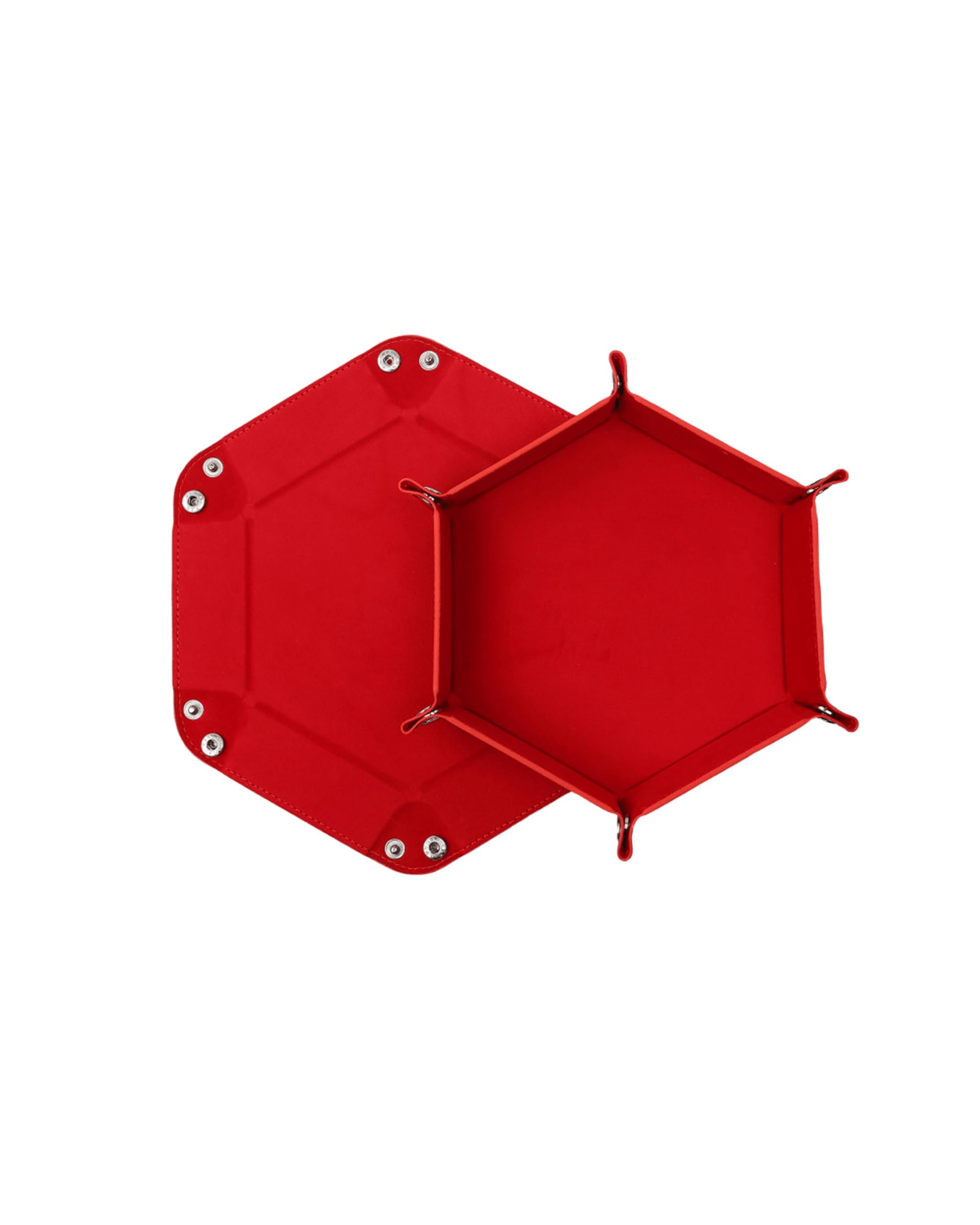 Würfelteller, Würfeltablett Klappbar Hexagon PU Leder Samt Halter für Würfel Spiele - Faltbares Sechseck-Würfelspiel-Tablett (Rot)