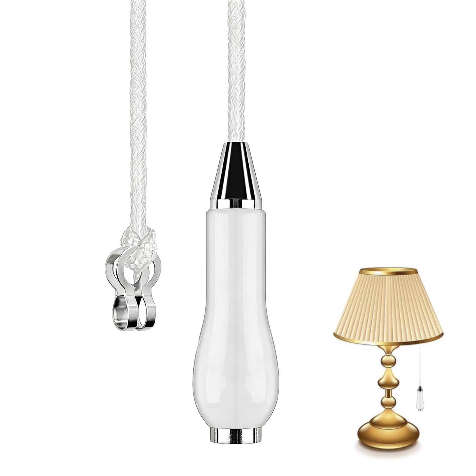 Duzapku Ceramic Bathroom Light Pull Cord, Light Pull Handle with 150cm Cord, Pull Light Switch Bathroom for Toilet Light Ceiling Fan Switch