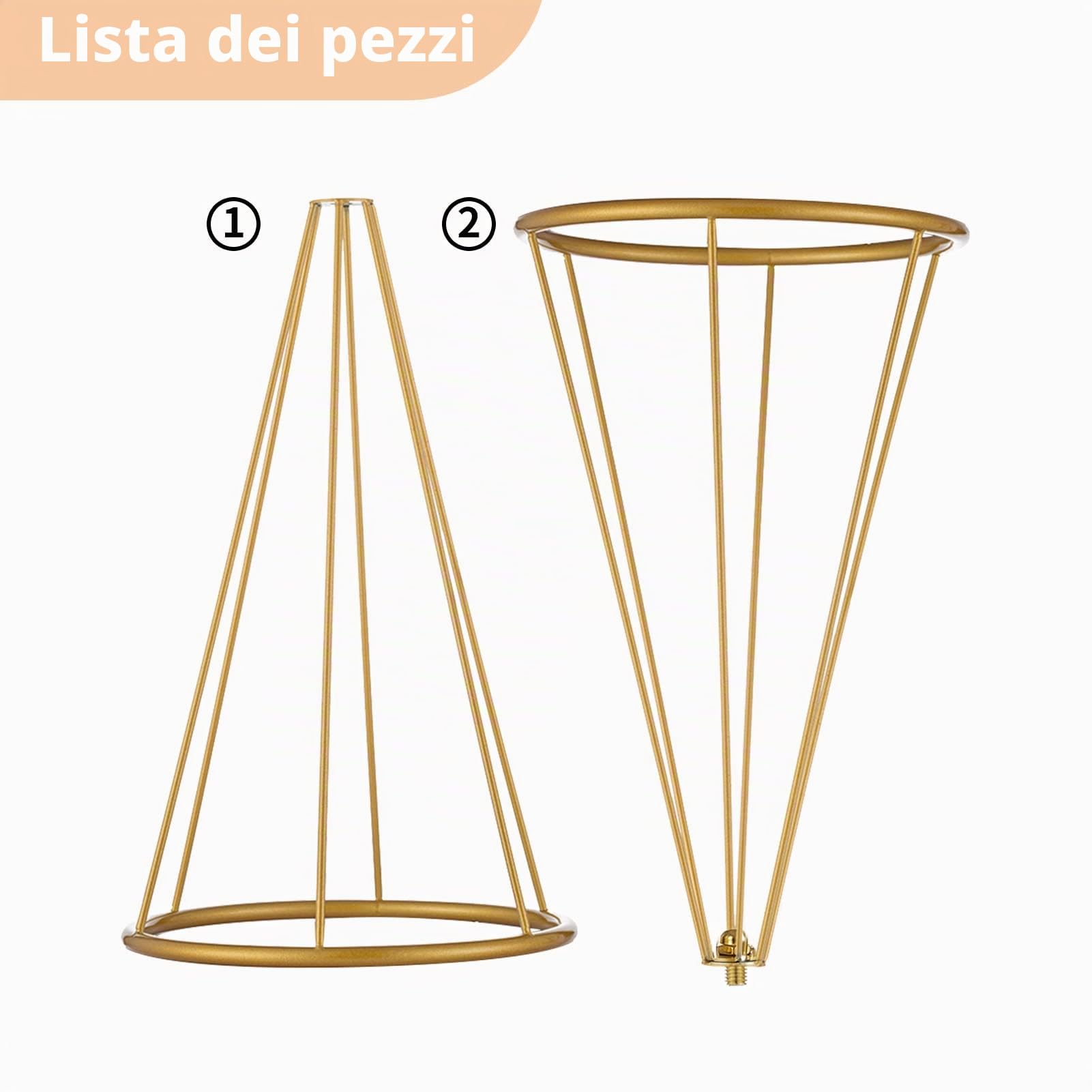 NUPTIO Centrotavola Vaso Fiori, 68cm Alti, 2 Pezzi, a Forma di Tromba | Finitura Oro, Geometrico Struttura in Metallo, a Forma di Tromba Supporto per Matrimoni, Feste, Natale, Compleanno, Halloween
