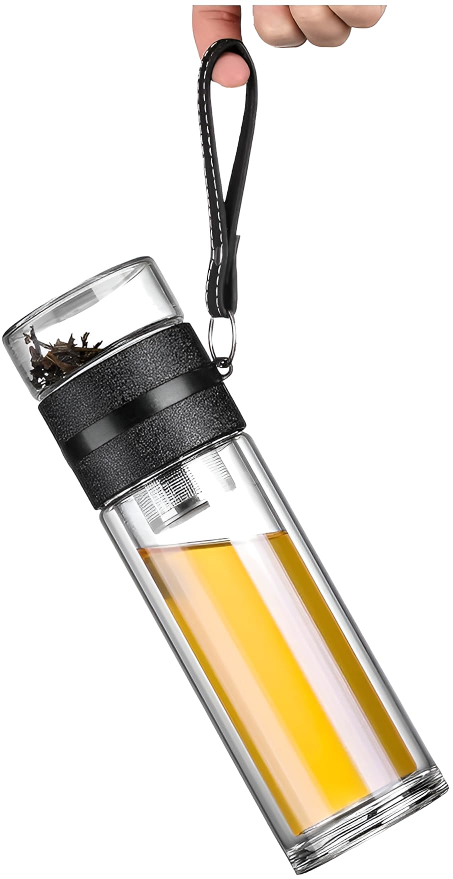 SHREE KASHTBHANJAN INTERNATIONAL Glass Tea Infuser Bottle Tea Flood Cup Double Wall Borosilicate Portable Travel Tumbler Mug Leakproof for Loose Leaf Flower Herbal Tea Bags /350ML (Pack of 2) 3