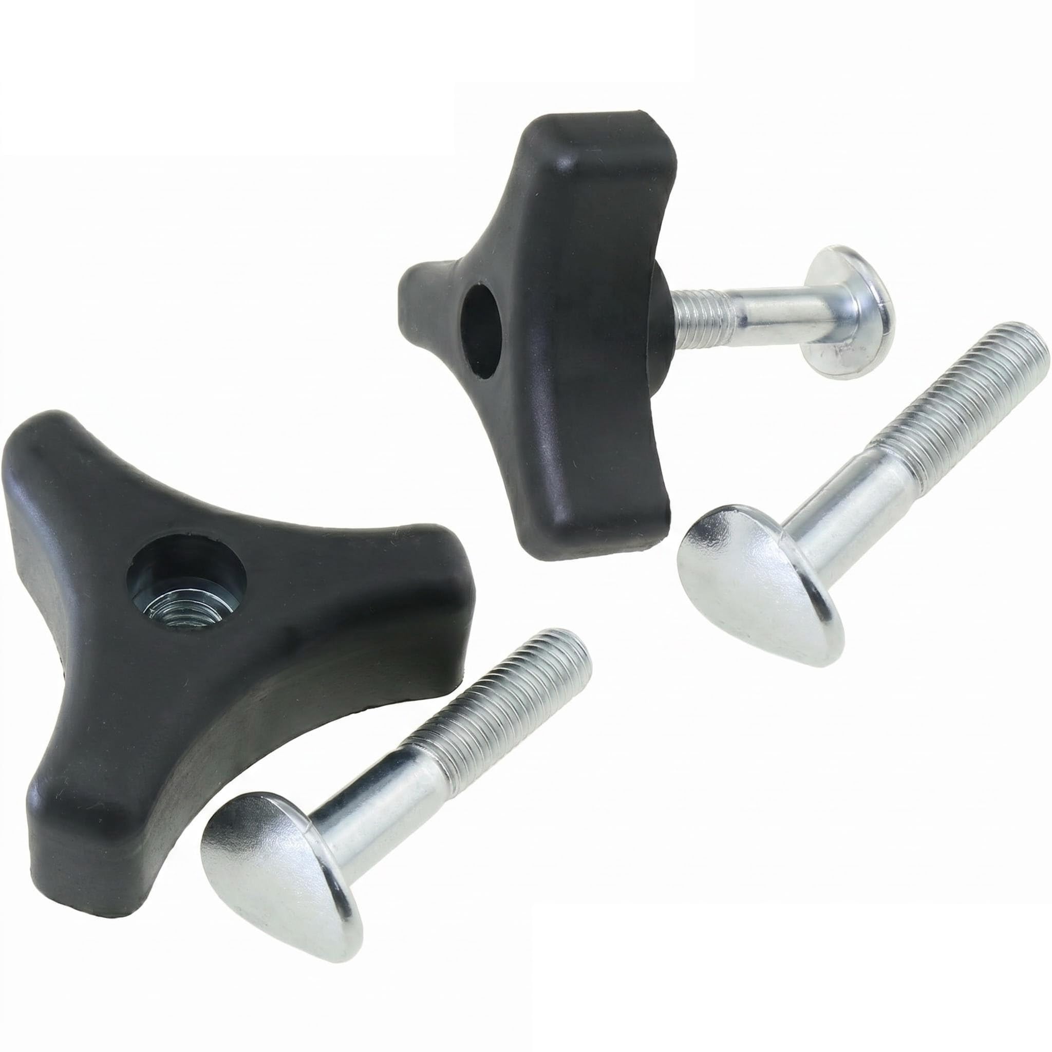 SINJAETRQ 2-Pack Lawn Mower Handle Wing Nut and Bolt Kit, Heavy Duty Black Metal Hardware Replacement Parts, Triangle Grip Fastener Set Compatible with Most Garden Trimmers and Mowers
