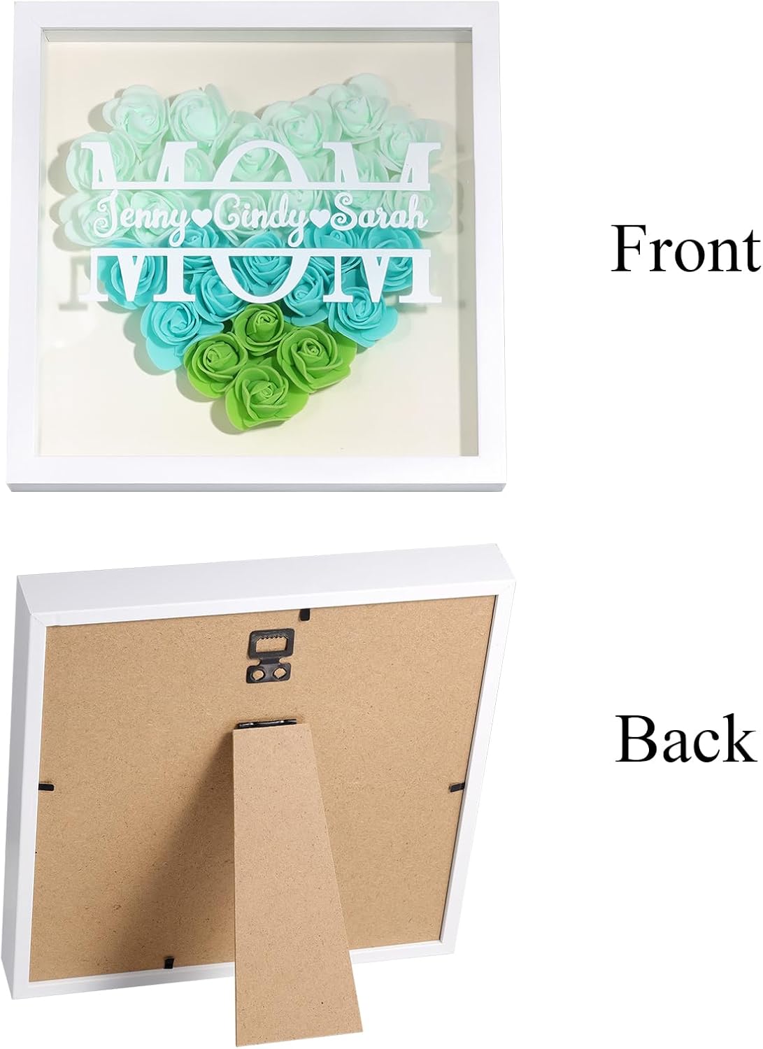 Personalized Mom Gifts from Daughter Son Custom Mom Flower Shadow Box Memorial Gifts for Mother's Day Birthday (Green)