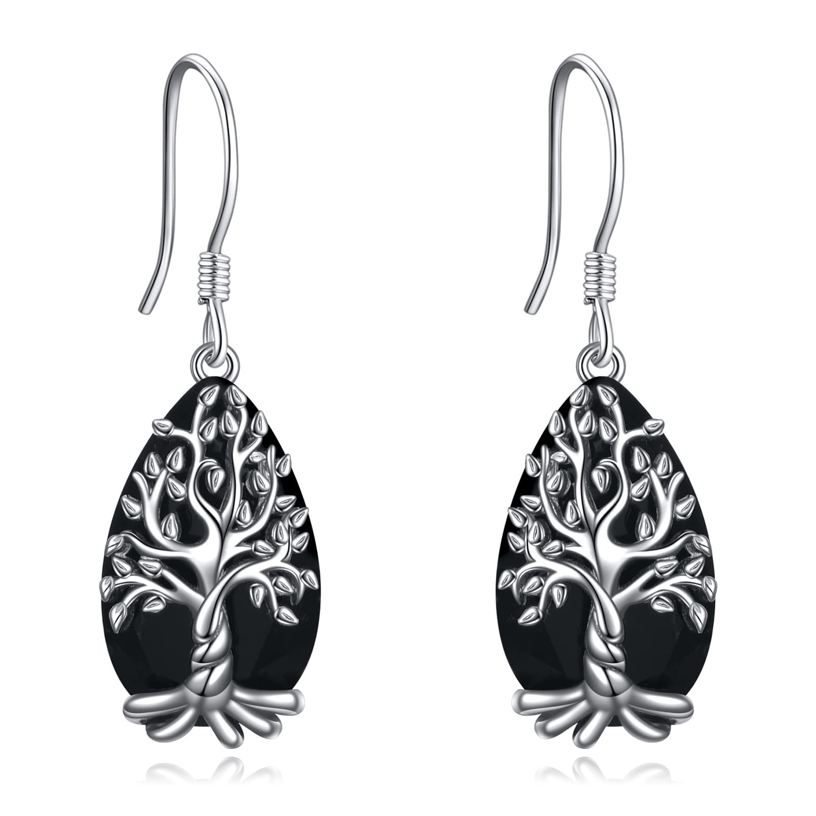 YFN Orecchini Goccia In Argento Sterling 925 Con Tormalina Nera - Gioiello Ipoallergenico, Regalo Donna
