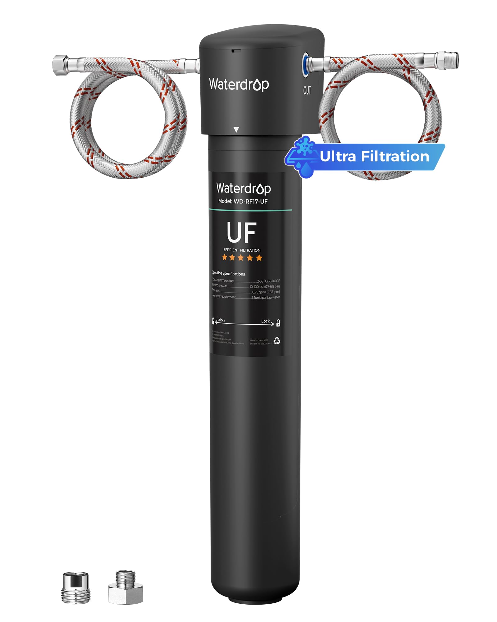 Waterdrop 17UA-UF 0.01 μm Ultra Filtration Under Sink Water Filter System, 3 Years, Reduces Lead, Chlorine, Bad Taste & Odor, Direct Connect to Kitchen Faucet, USA Tech