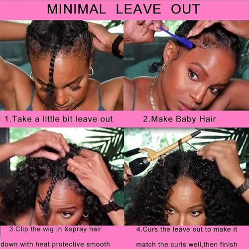 Miniatura 5 de Domiso Peluca de cabello humano con parte en V de 26 pulgadas para mujeres negras, peluca de cabello humano rizado rizado rizado 100% cabello virgen