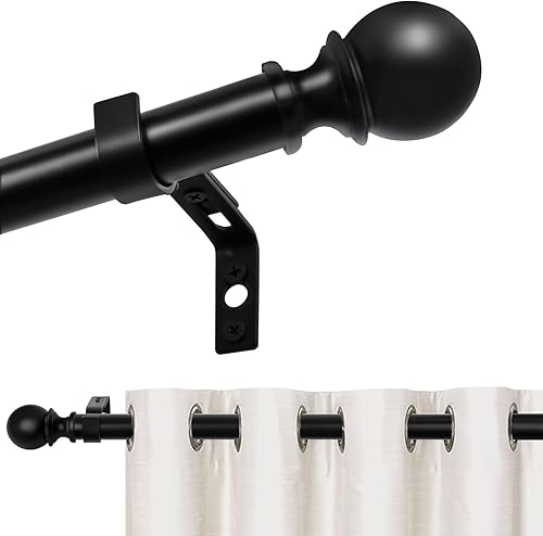 Miniatura 1 de Barras de cortina para ventanas de 66 a 120 pulgadas (5.5-10 pies), barras de cortina negras de 1 pulgada con remates de bola, barra de cortina