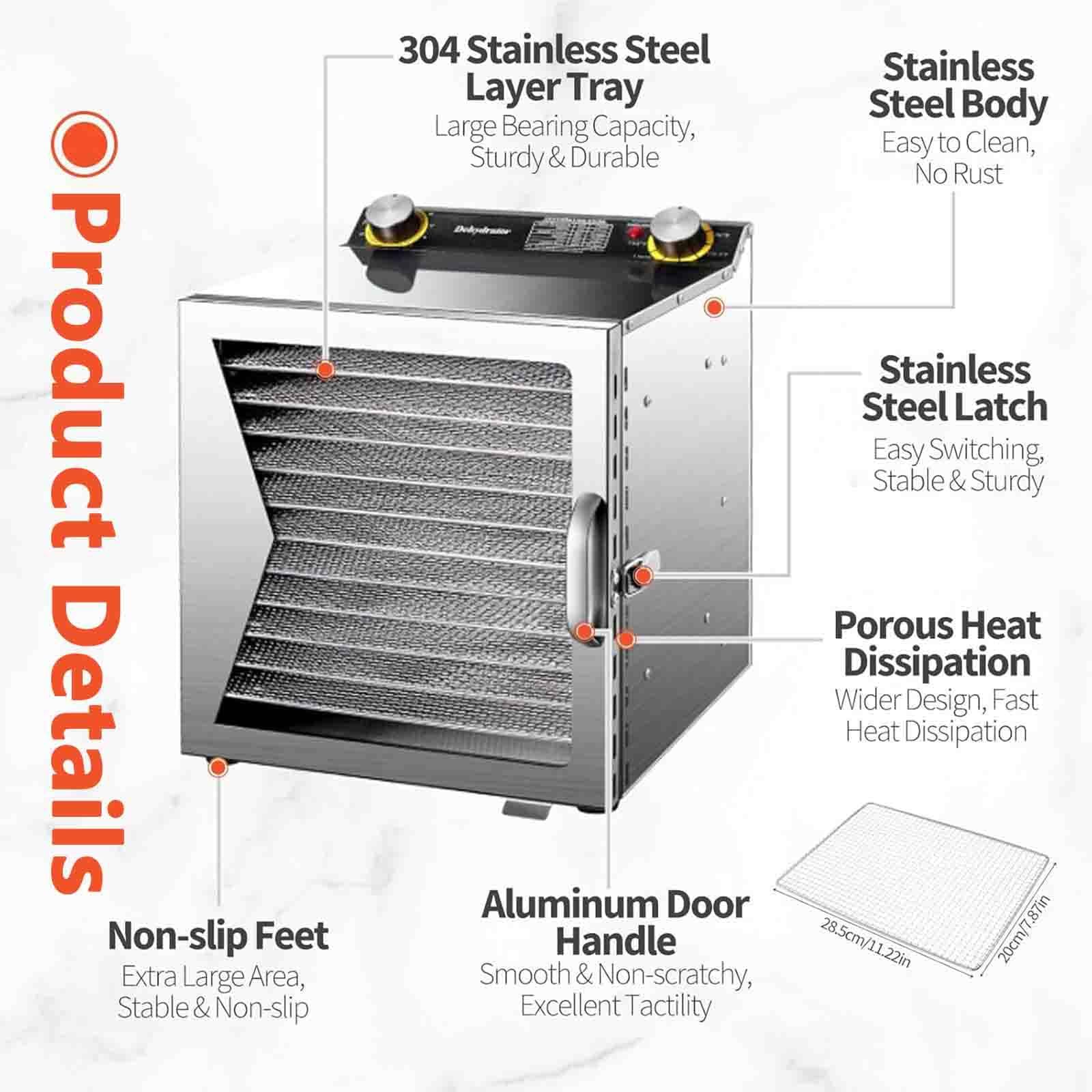 Secador comercial eléctrico de alimentos, deshidratador de alimentos de 400 W, máquina liofilizada de 12/18 capas, control de temporizador, rango de temperatura de 30 a 90 °C, para frutas, verduras