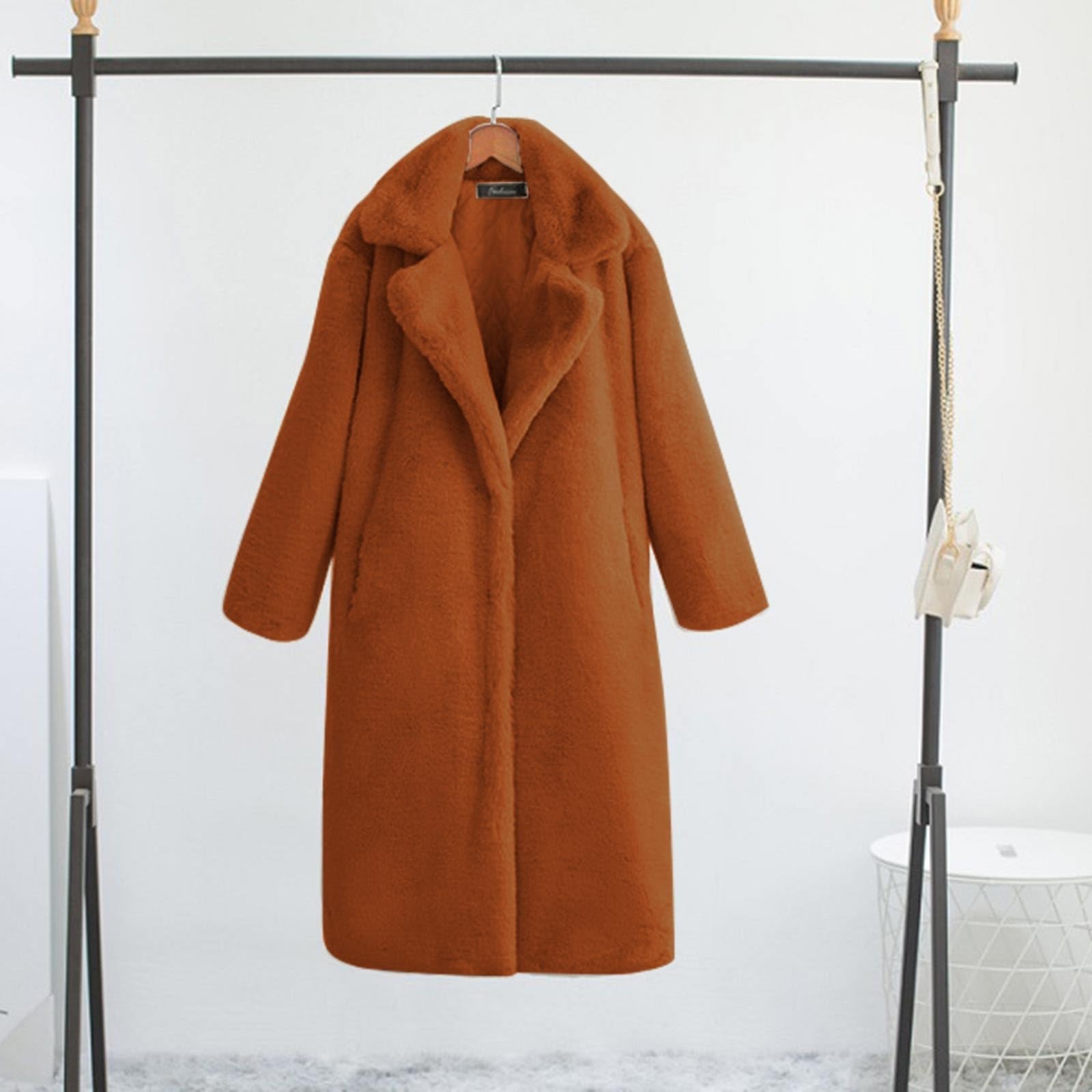 Generisch Piumino lungo da donna, invernale, caldo, soffice, a maniche lunghe, in peluche sintetico