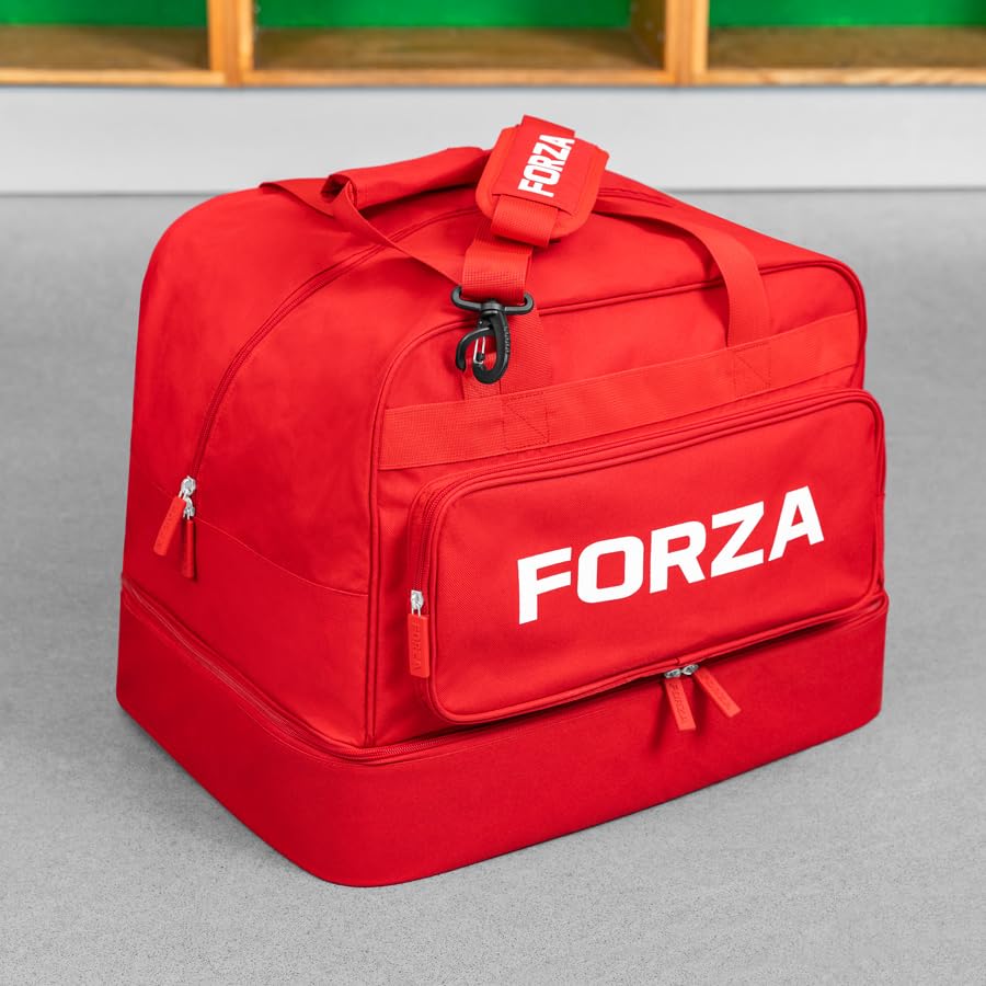 FORZA Players Holdall Kit Bag | 55L Sports Duffel for Football, Rugby & Team Travel | Durable 900D Polyester with Boot Compartment, Shoulder Strap & Multiple Pockets | Matchday & Training Bag (Red)