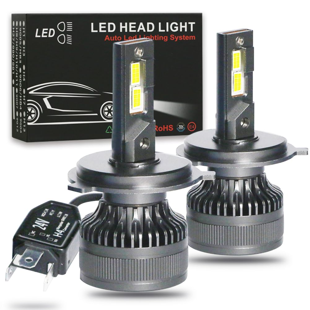 ELCM H4 Led Headlight Bulbs 70W 13680LM 6000K White Bright IP67 Waterproof Conversion Kit Pack of 2, Gun-black-H4