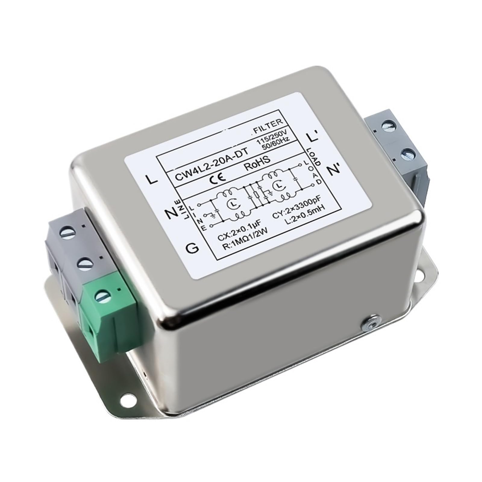 CW4L2-10A/20A/30A -DT Filtre de Puissance Terminal monophasé AC 220V harmoniques de fréquence Anti-interférence(CW4L2-20A -DT Terminal)