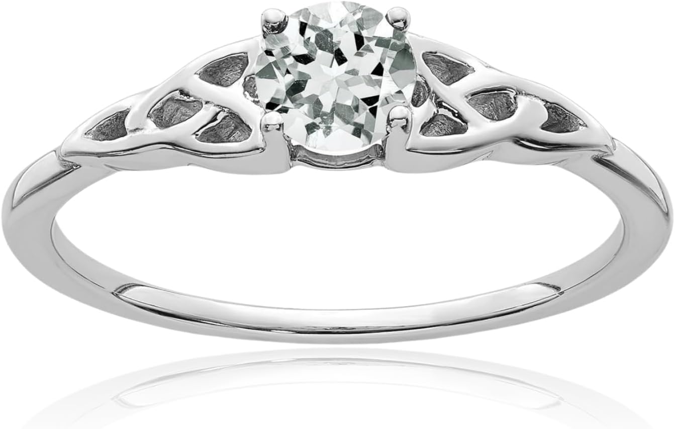 IceCarats 14K Solid White Gold 0.33 carat White Topaz Heart Celtic Claddagh Knot Solitaire Engagement Ring Round Cut, Natural, Prong Set
