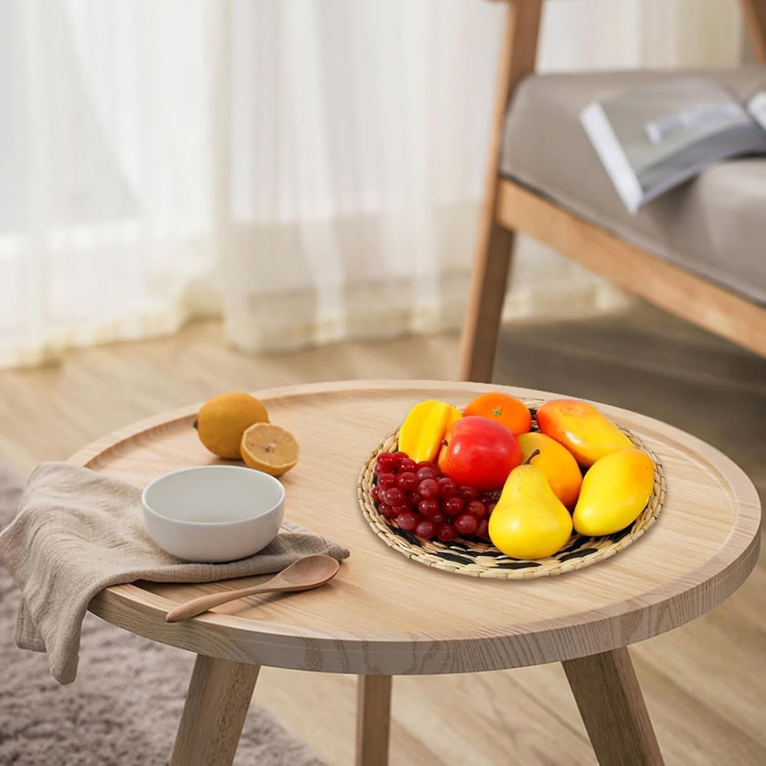 Gewebte Wanddekoration 7er Set, Boho Rattan Blumen Hängekörbe, handgefertigt für Schlafzimmer, Party und Zuhause, Bohemian-Stil Wandkunst, einzigartige dekorative Akzente