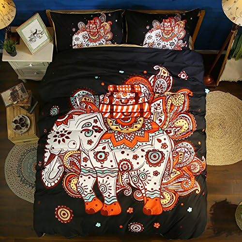Poly Fiber 3PC Bedding Sets 3D Black Bohemian Elephant Print King Size