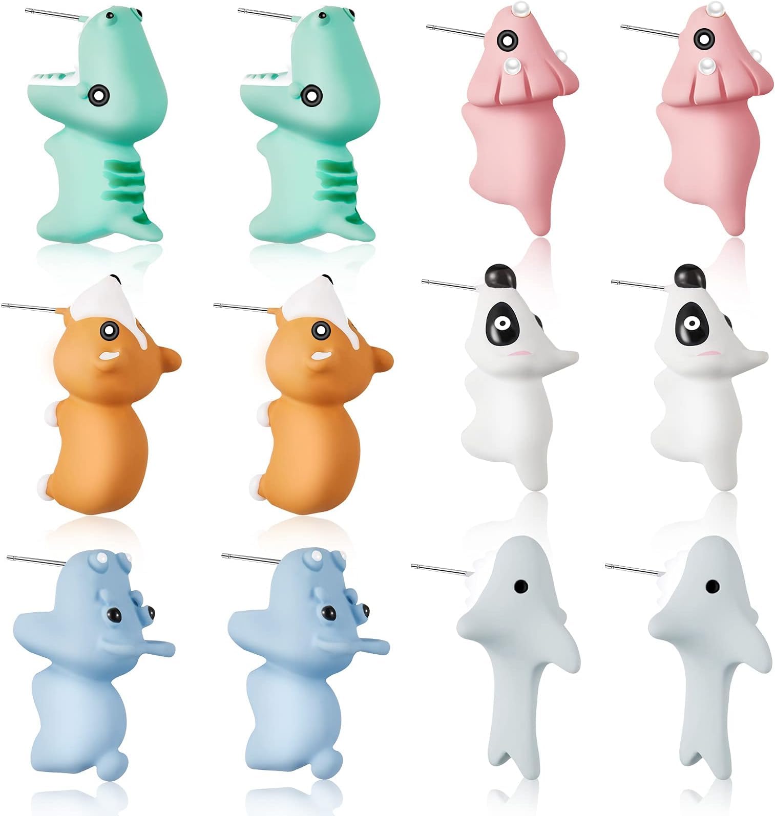 TomovelyEarrings for Women 6 Pairs Animal Bite Earring, 3D Cute Dinosaur Earrings for Women - Small and Exquisite for Easy Carrying and Collection,Woman Simple Animal Stud Earrings