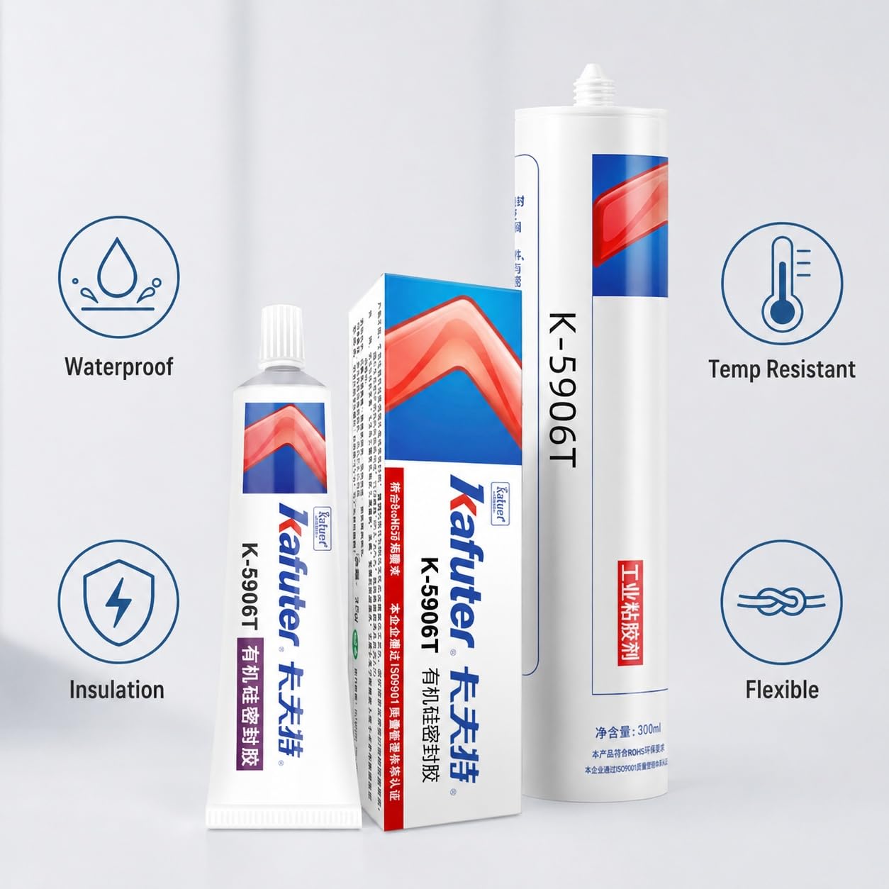 VIDOO Kafuter K-5906T Neutralny Niekorozyjny Klej Elektroniczny, Przezroczysta Tiksolotropowa Spoina Silikonowa do Uszczelniania Urządzeń Domowych - 300ml