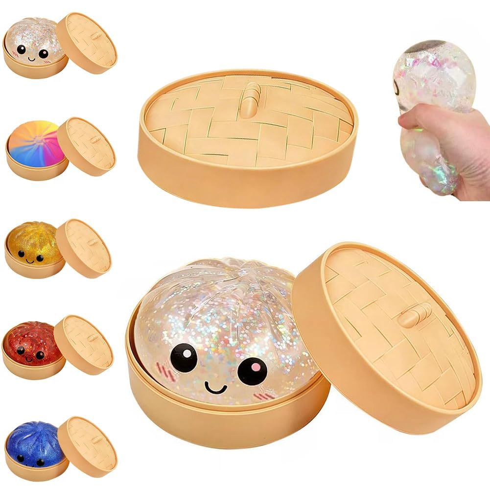 Bambebe Glitter Dumpling Squishies with Steamer Box - 1Pack Colourful Stress Balls Fidget Sensory Toys, 2026 New Bun Squeeze for Stress Relief, Easter Basket Stuffers — image 1