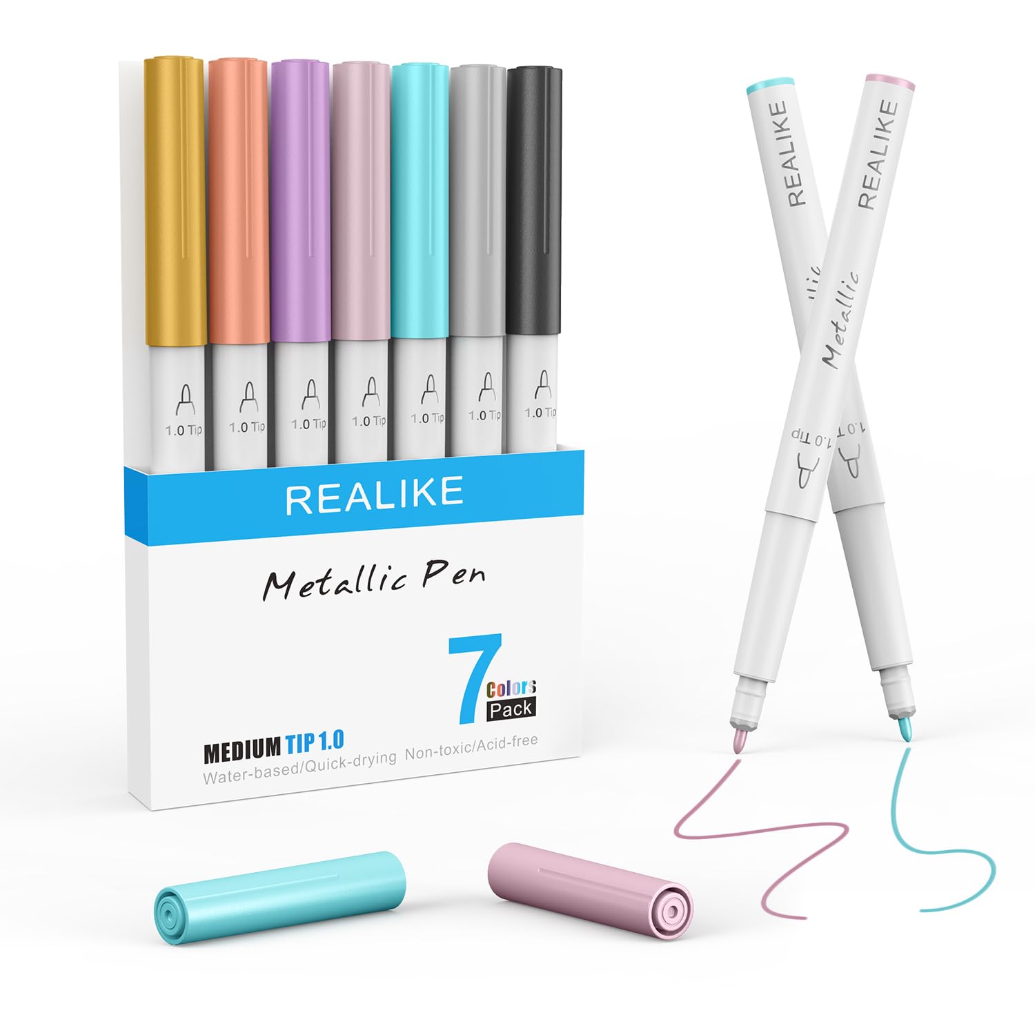 Metallic Pens Compatible with Cricut Maker 3/4/Explore 3/Air 2/Air Metallic Marker 7 pens Medium Point 1.0 for Drawing Coloring Writing Lettering
