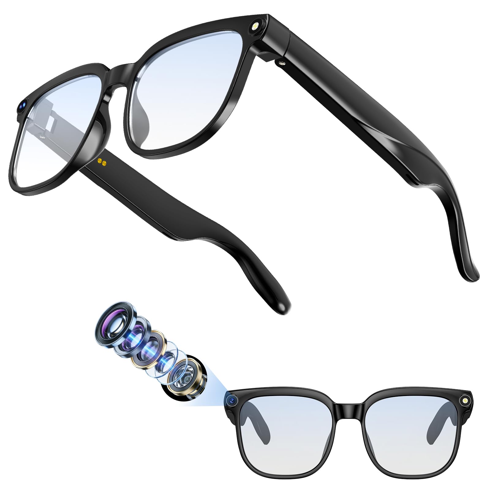 AI Smart Glasses, 8MP Anti Shake AI glasses, 300mAH/BT Call Camera Glasses, AI Smart Glasse with Video Recording/Music Playback/Audio Recording/Online Translation/GPT Object Recognition(Blue Light)