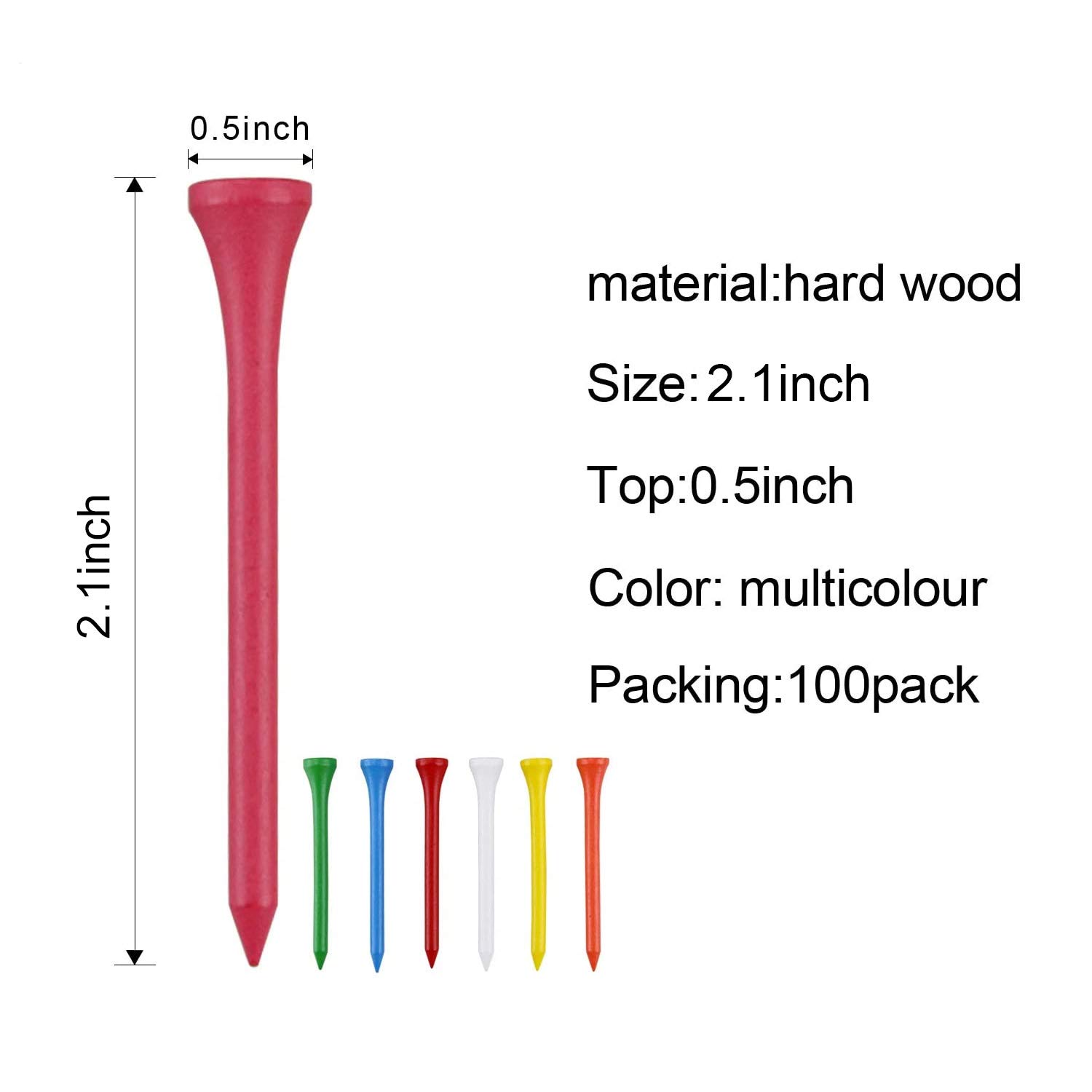 Tee Da Golf In Legno 100 Pezzi - Altezze 3.8/6.5/8.9 Cm, Colorati (Naturale, Bianco, Nero, Blu, Rosso, Rosa) - Foto 11
