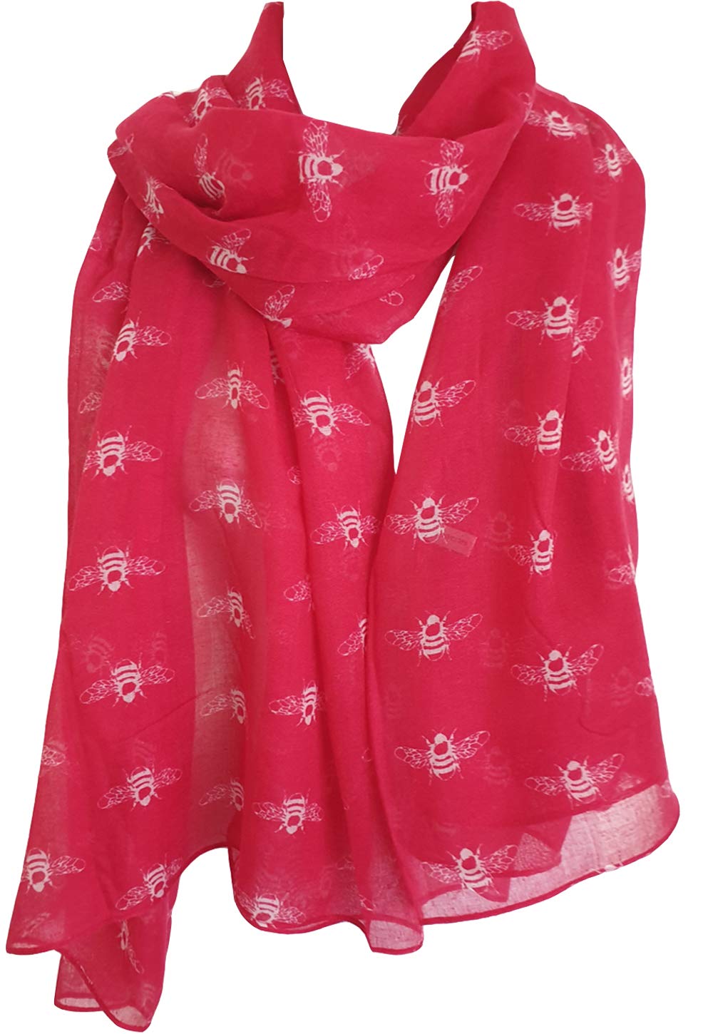 Glamlondon Women's Red Bumble Bee Print Scarf Lightweight Fashion Oversize Wrap (Red)