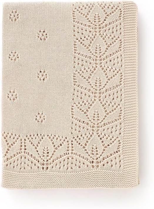 LAWKUL Cellular Blanket Baby 100% Cotton Knitted Soft Babe Crochet Blankets for Newborn Boy Girls Toddler Beige 100x80cm