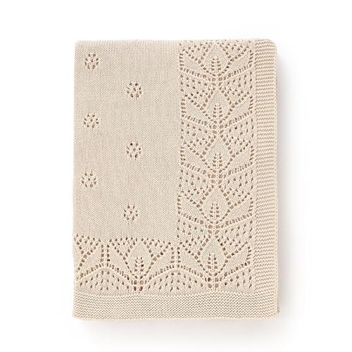 LAWKUL Cellular Blanket Baby 100% Cotton Knitted Soft Babe Crochet Blankets for Newborn Boy Girls Toddler 100x80cm Beige