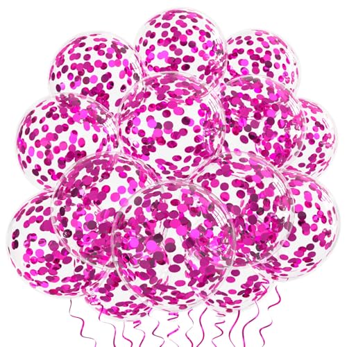 Image of Hot Pink Confetti Balloons, 25 Pcs Thickened 12 Inch Clear Latex Balloon with Confetti Inside for Graduation Engagement Bridal Shower Party Baby Shower Birthday Party Decorations Supplies