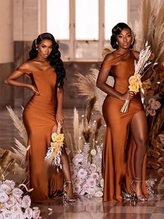 One Shoulder Mermaid Bridesmaid Dresses for Wedding Formal Long Gowns with Slit 2023