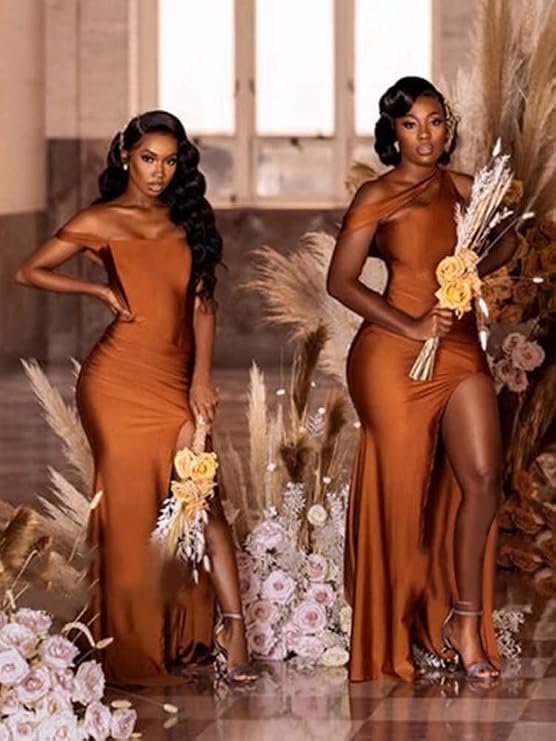 One Shoulder Mermaid Bridesmaid Dresses for Wedding Formal Long Gowns with Slit 2023