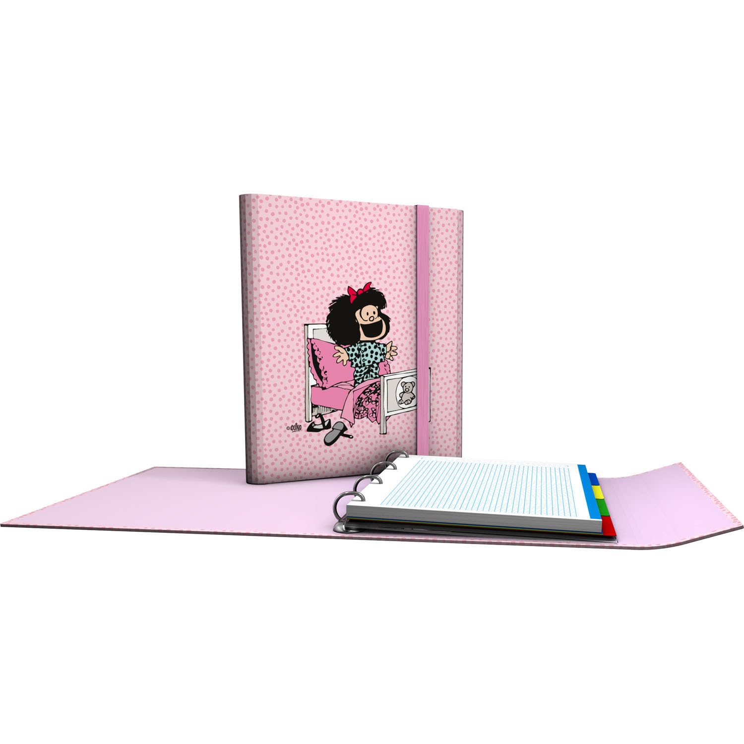 Grafoplás | Folder with Refill and Flap | Carpeplús Mafalda Morning | Includes Dividers | Elastic Rubber Closure | Ergonomic Curved Spine | Cudricula Paper 5x5 90g a4 | FSC Certified