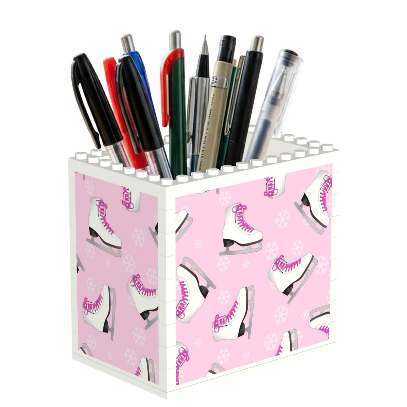 Poadnly Ice Skating And Snowflake, Pen Pot Pencil Holder for Office Home School, Compact Desk Organiser for Office Stationery