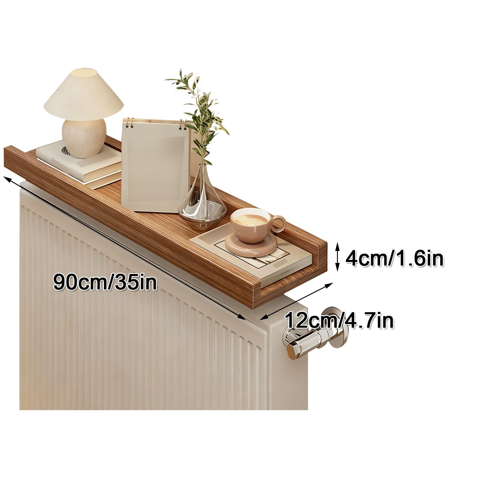 Questa mensola copriradiatore in Legno massello Marrone 90x12 cm (35x4,7 Pollici) - Elegante Decorazione per termosifoni per Soggiorno e Camera da Letto, Design indeformabile