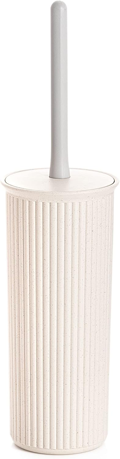 Eco-Friendly Decorative Plastic Toilet Bowl Brush and Holder Set, (1 Pack) Cleaner Scrubber for Bathroom – Ribbed Design