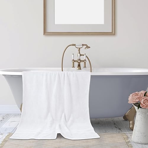 Miniatura 7 de Juego de 4 toallas de baño de 27 x 55 pulgadas, suaves al tacto, toallas de algodón altamente absorbentes para baño, gimnasio, hotel y spa (blanco)