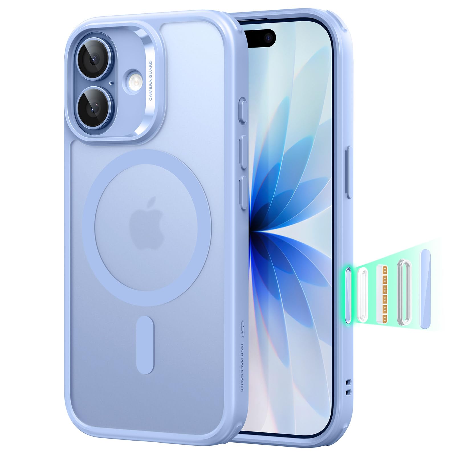 ESR für iPhone 17 Hülle für MagSafe, Kamerasteuerung, Matt Hellblau | Vergilbungsschutz, Ultraskinny, 3X Militär-Sturzschutz, Magnetische Handyhülle, Stoßdämpfend