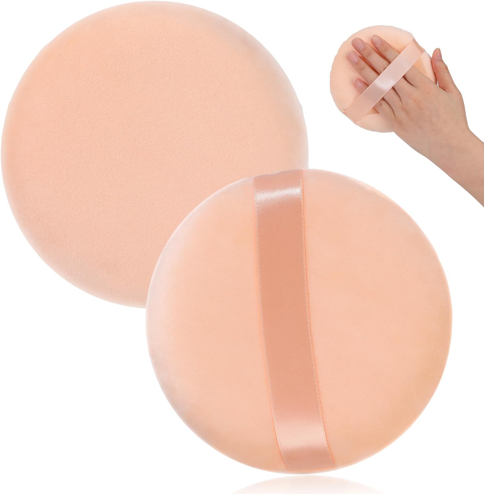 Sibba 4Pcs Large Fluffy Powder Puff, 4 Inch Ultra Soft Washable Reusable Velour Face